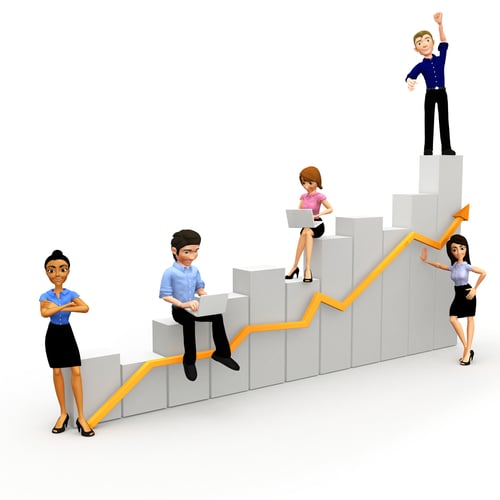 3D Group of the corporate people with a business growth chart
